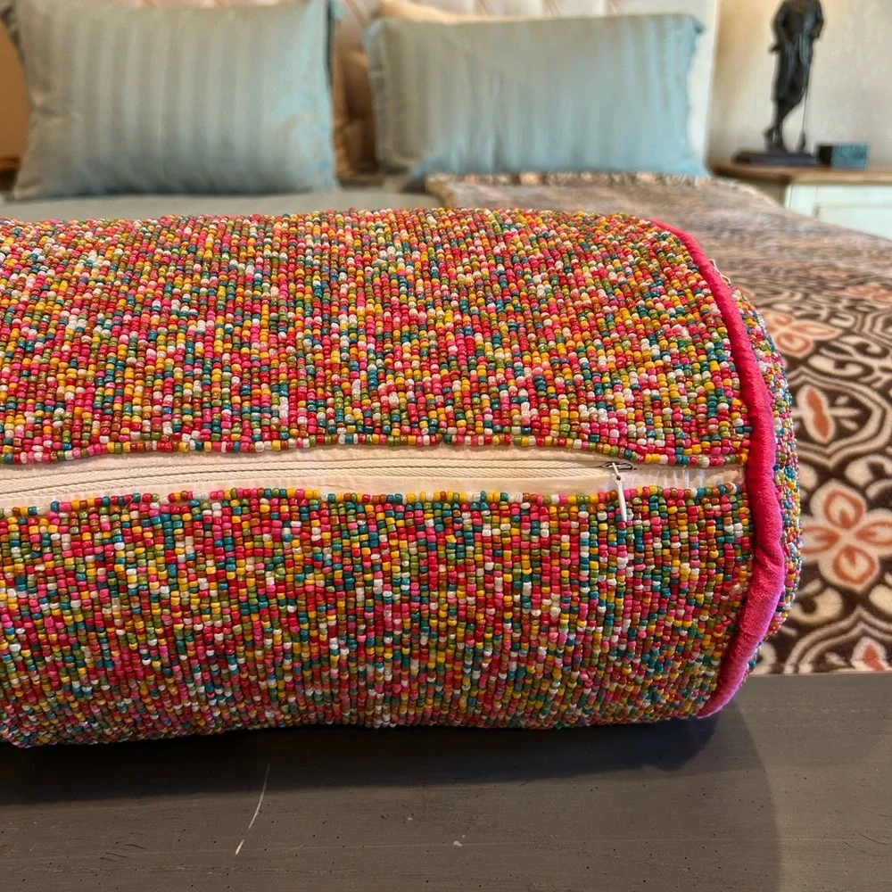 NWT India Colorful Beaded Pillow